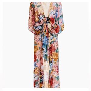 NWT Agua Bendita Red and Pink Swim Coverup with Floral Design